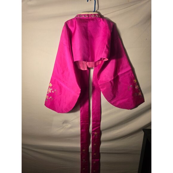 Indian Womens Bright Pink Jacket Tie Waist Ceremony Wedding Floral Size Medium M - Picture 5 of 5